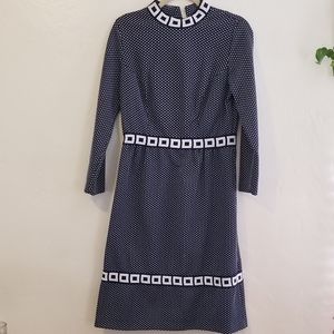 Vintage Mock-Neck Navy and White Dress Size 10